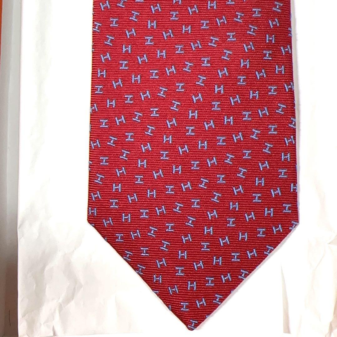 【新品未使用】HERMES エルメス ネクタイ H柄 レッド