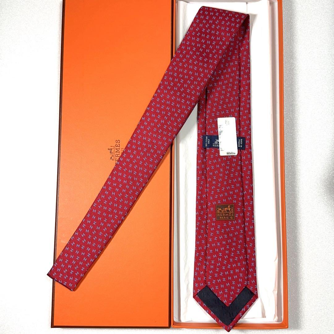 【新品未使用】HERMES エルメス ネクタイ H柄 レッド