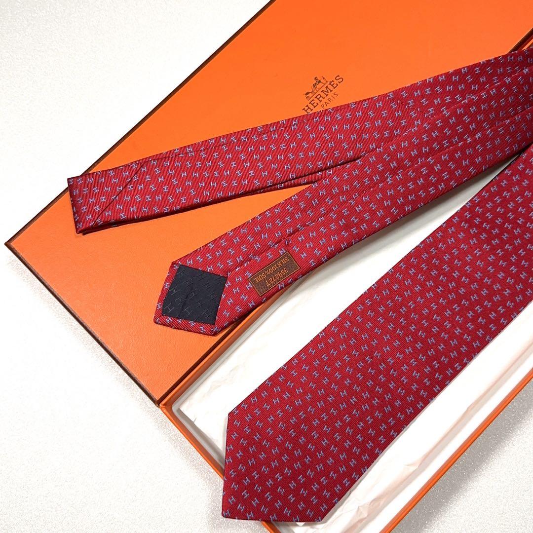 【新品未使用】HERMES エルメス ネクタイ H柄 レッド