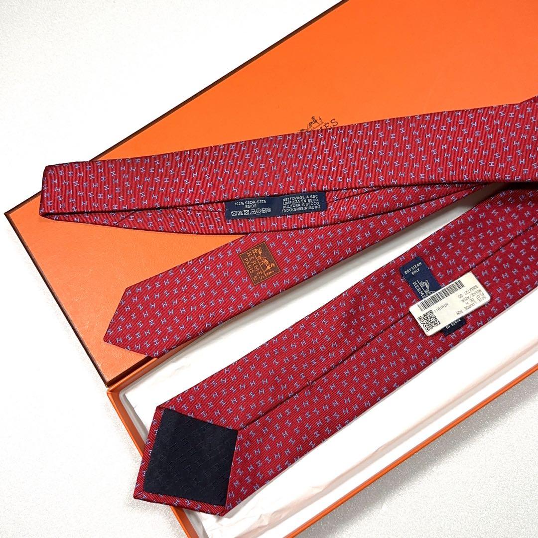 【新品未使用】HERMES エルメス ネクタイ H柄 レッド