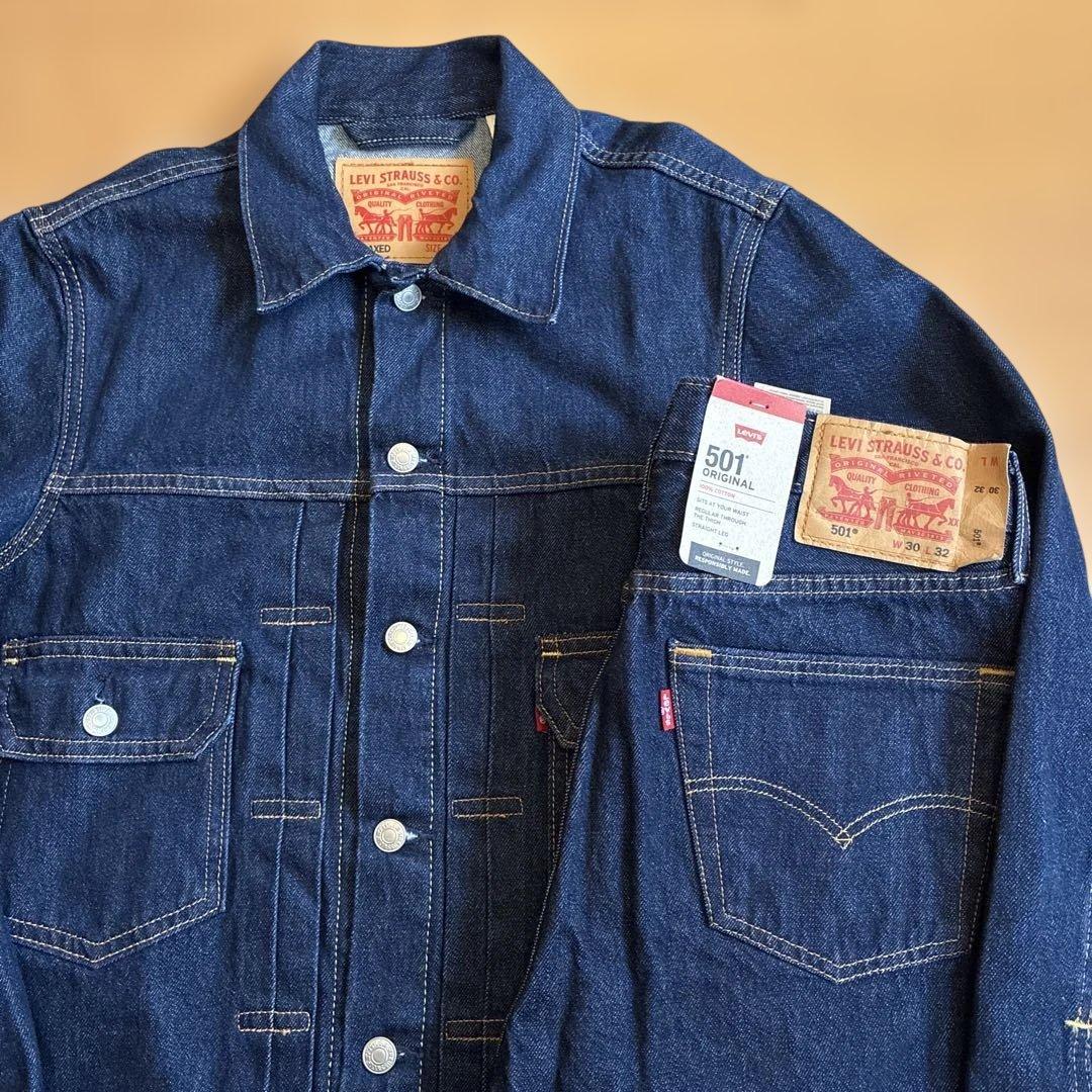 リーバイス 濃紺デニムセットアップ 2nd トラッカージャケット 501 W32