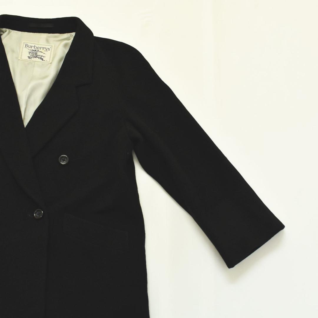 白タグ 90s バーバリー カシミヤウール チェスターコート 7AB2 黒 ♪