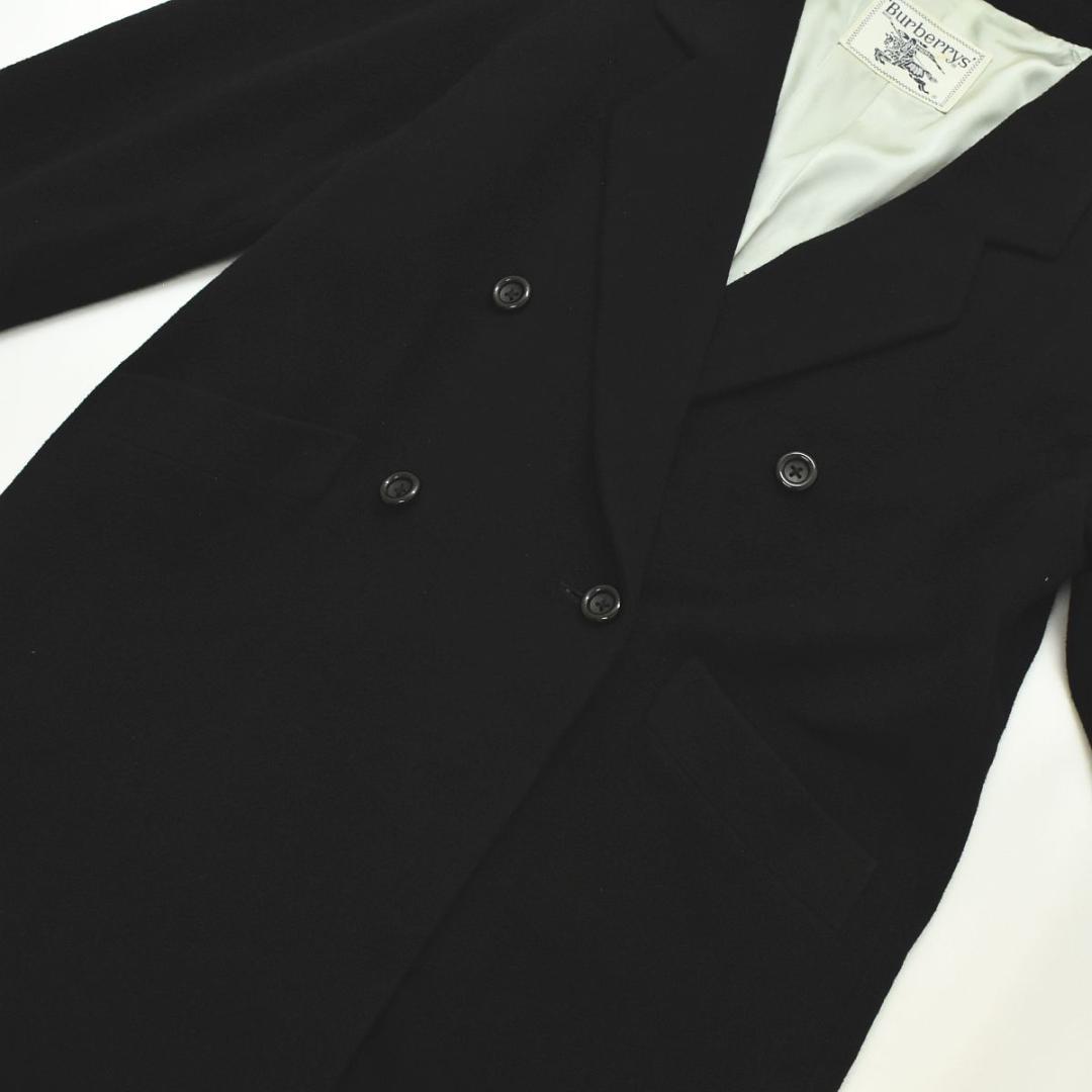 白タグ 90s バーバリー カシミヤウール チェスターコート 7AB2 黒 ♪