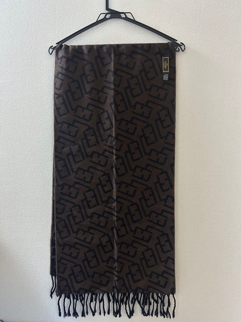 FENDI フェンディ ロゴマフラー 約168×40cm フリンジ付き
