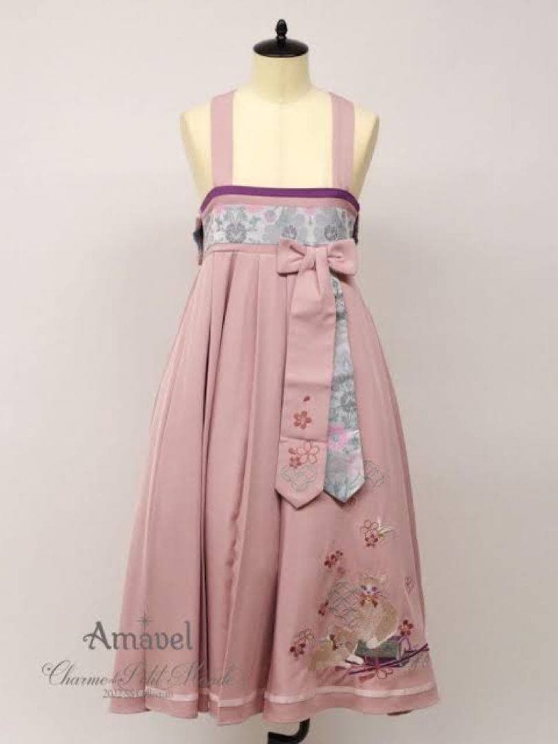 Amavel 鈴猫みくじの縁結スカート ピンク 和風 ロリィタ 和ロリ