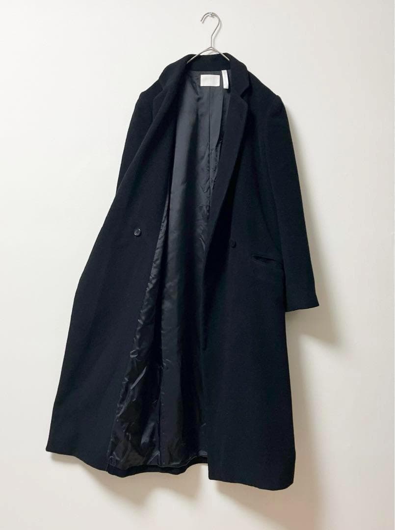 コルピエロ　ロングコート　レディース　34　チェスター　カシミヤ混　ウール　黒