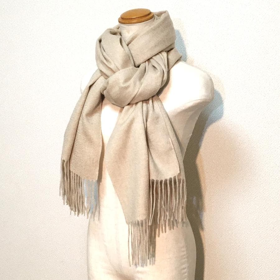 残り僅か値下70㎝×200超大判無染色 100%カシミヤストールマフラーBG新品