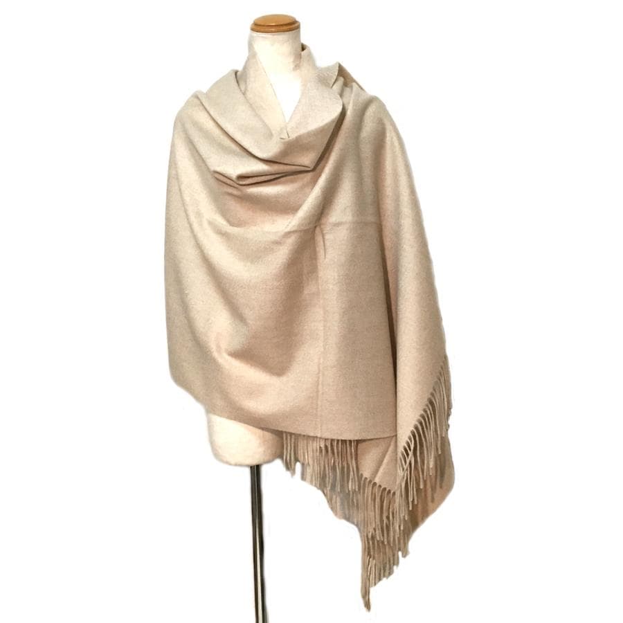 残り僅か値下70㎝×200超大判無染色 100%カシミヤストールマフラーBG新品