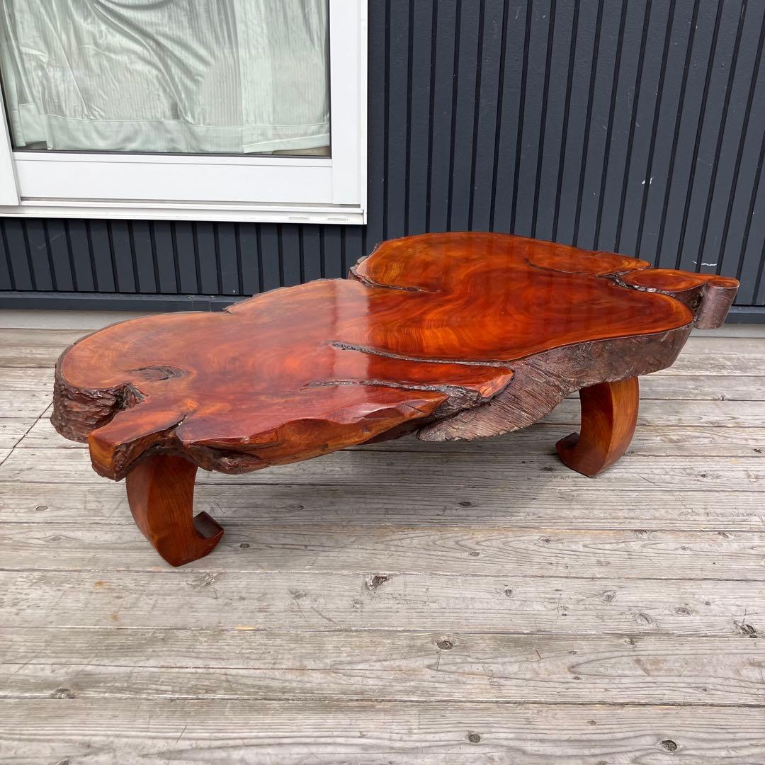 昭和レトロ 天然木製座卓 欅材 一枚板 脚付き センターテーブル ローテーブル