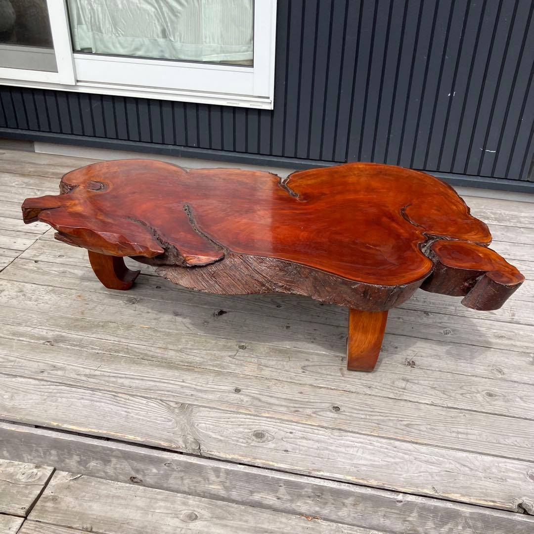 昭和レトロ 天然木製座卓 欅材 一枚板 脚付き センターテーブル ローテーブル