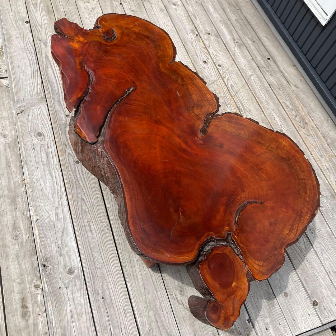 昭和レトロ 天然木製座卓 欅材 一枚板 脚付き センターテーブル ローテーブル