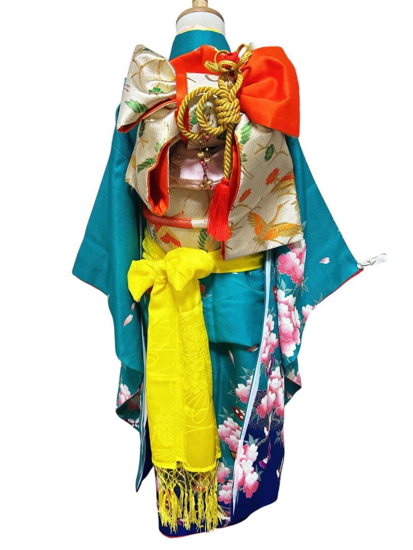 鮮やかなグリーン♡七五三　7歳　女の子　フルセット　一式　青緑　白