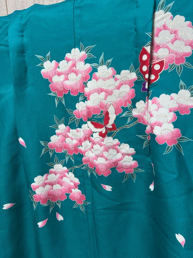 鮮やかなグリーン♡七五三　7歳　女の子　フルセット　一式　青緑　白