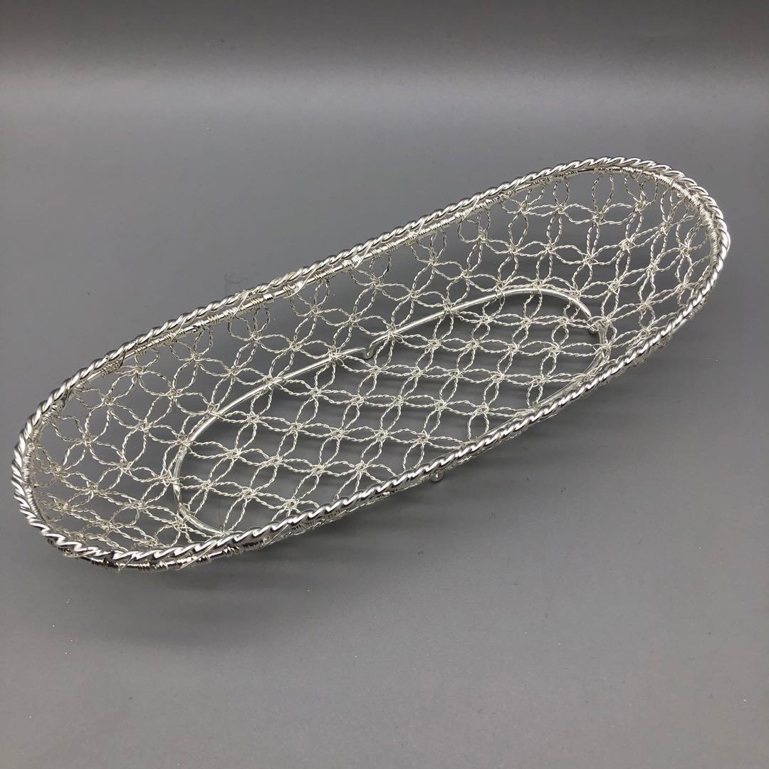 新品箱付 銀座和光WAKO銀細工おしぼりトレイかご編みシルバー銀加工5枚セット