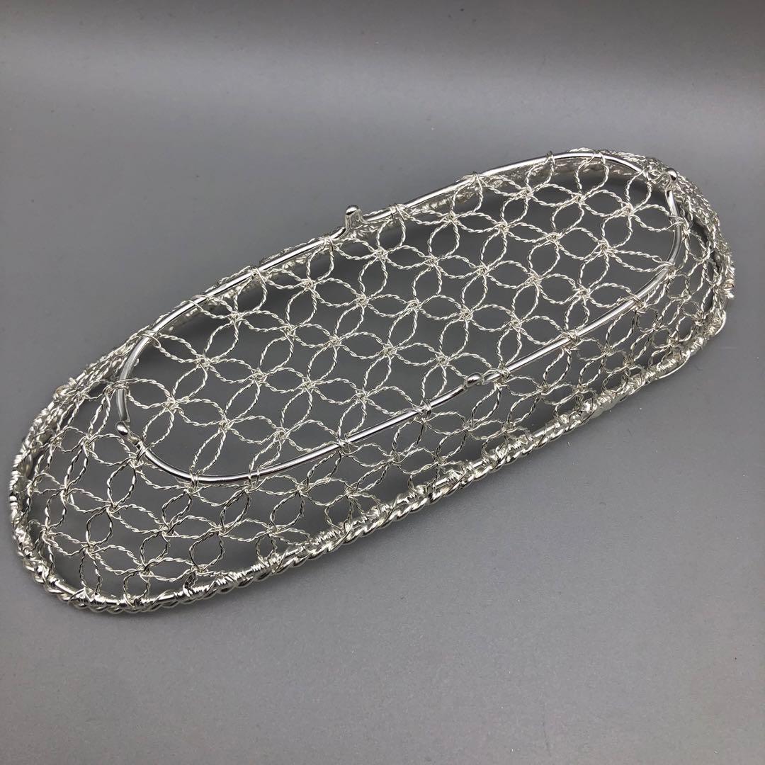 新品箱付 銀座和光WAKO銀細工おしぼりトレイかご編みシルバー銀加工5枚セット