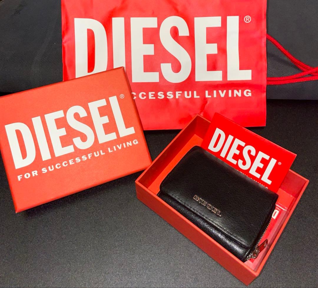 【本物箱付き】DIESEL ブラック 三つ折り財布