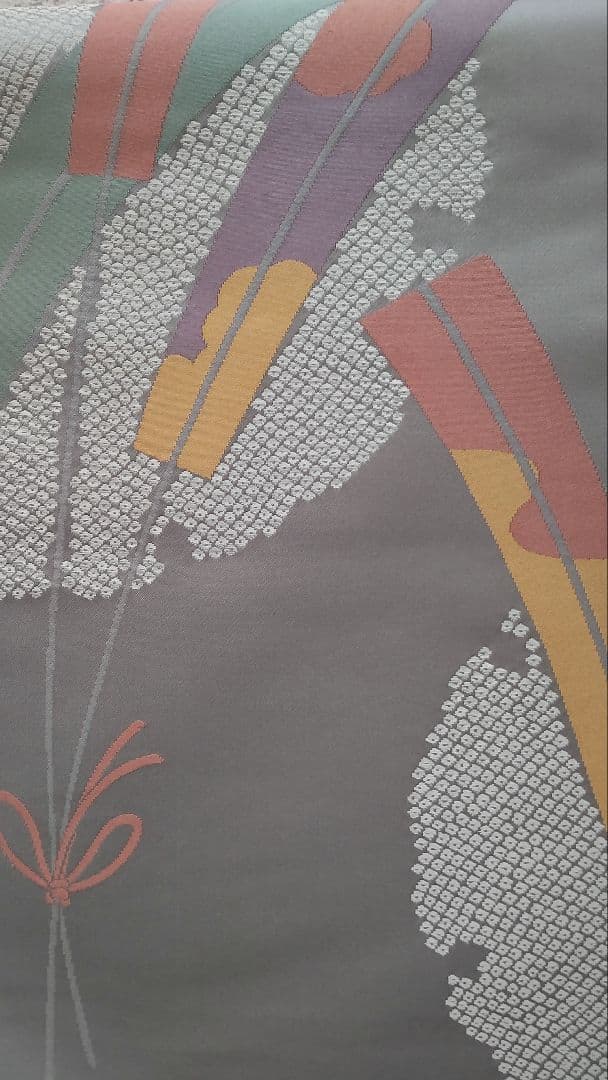 正絹 全通 袋帯 グレー系