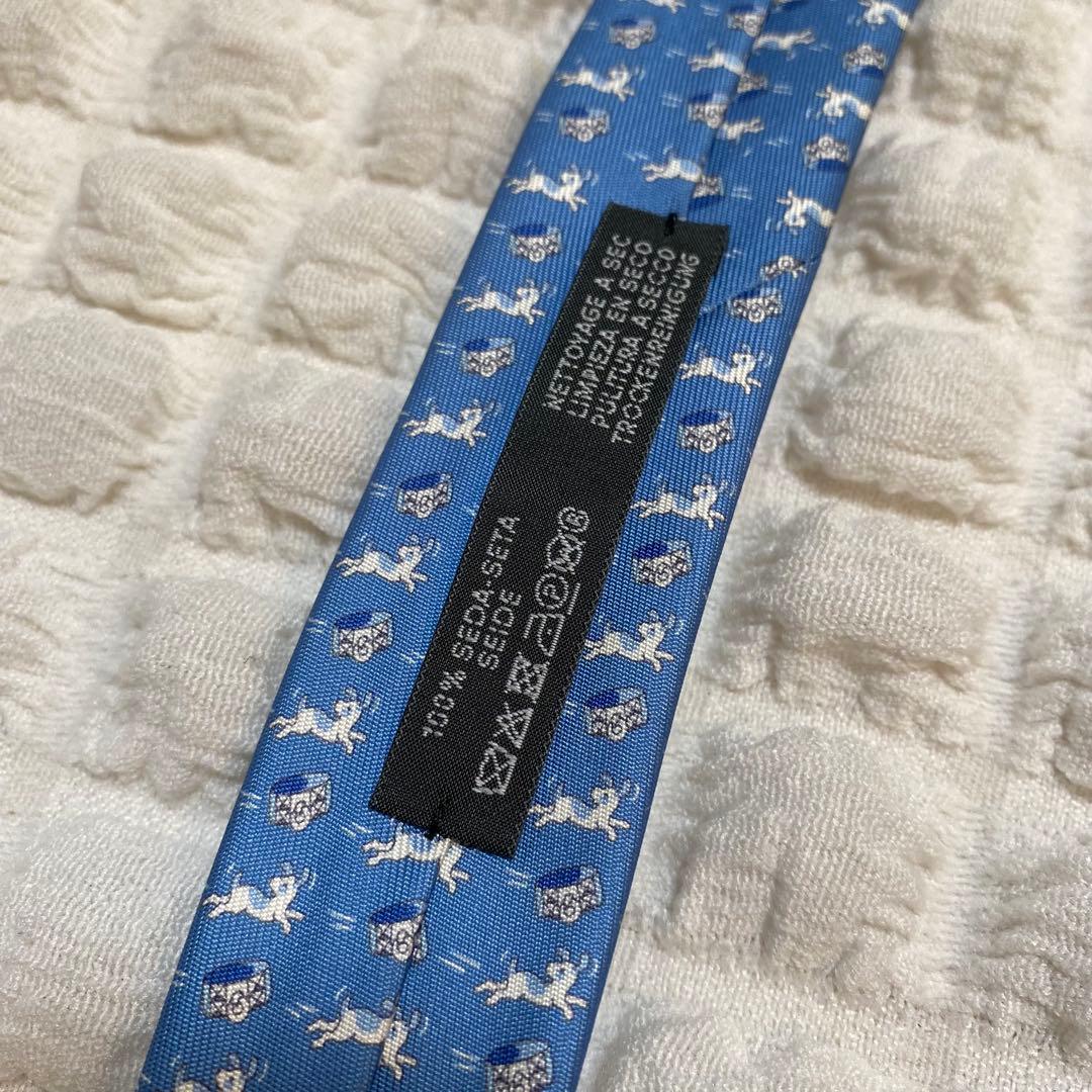 【美品】HERMES 犬柄 ネクタイ ブルー