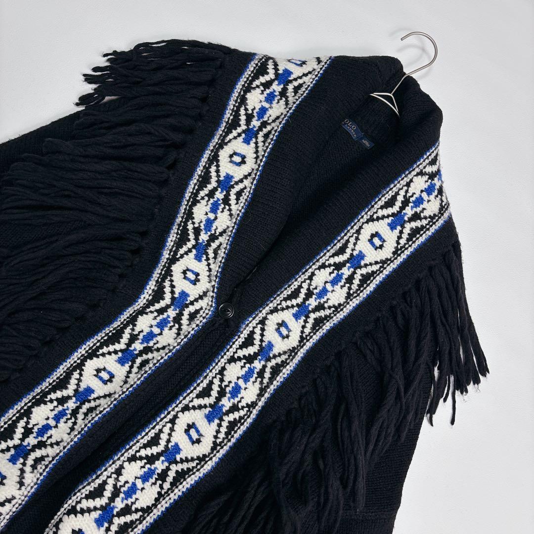 可愛い♡ポロラルフローレン ネイティブ柄 ポンチョ フリンジ キャメル アルパカ