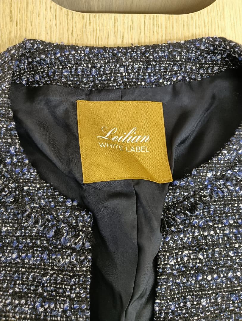 Leilian ノーカラージャケット＆スカートセットアップ ネイビー系 ツイード