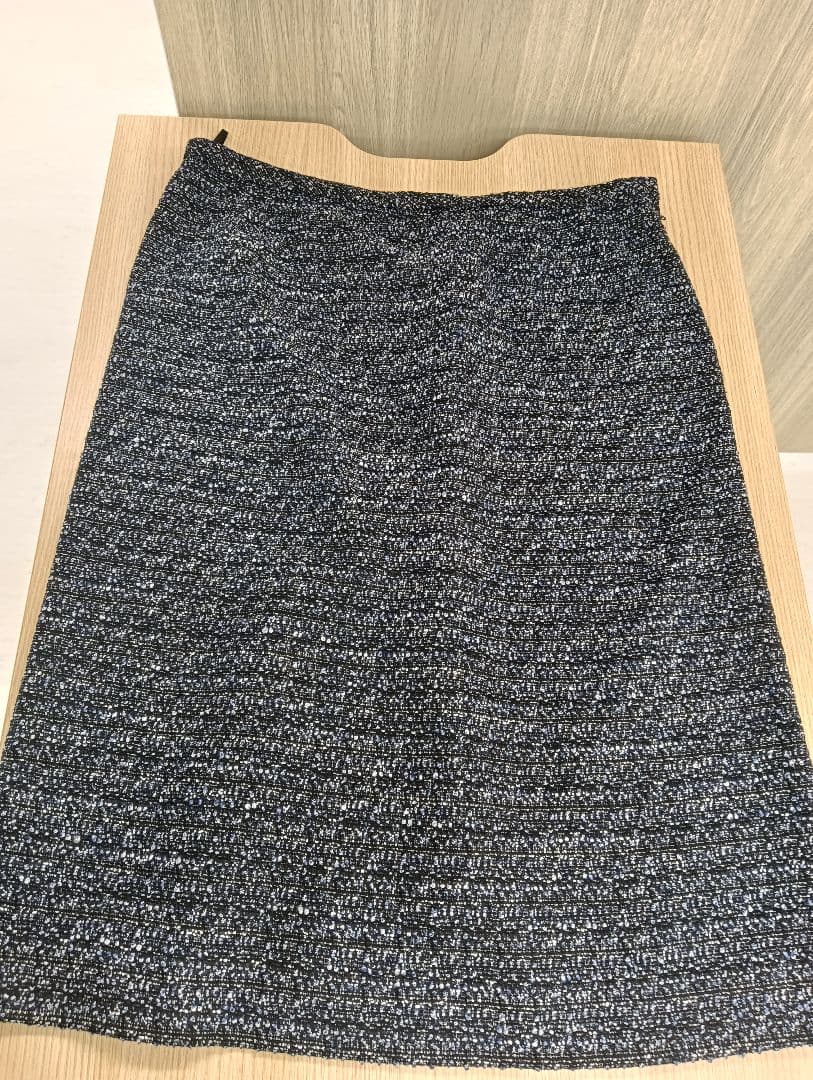 Leilian ノーカラージャケット＆スカートセットアップ ネイビー系 ツイード