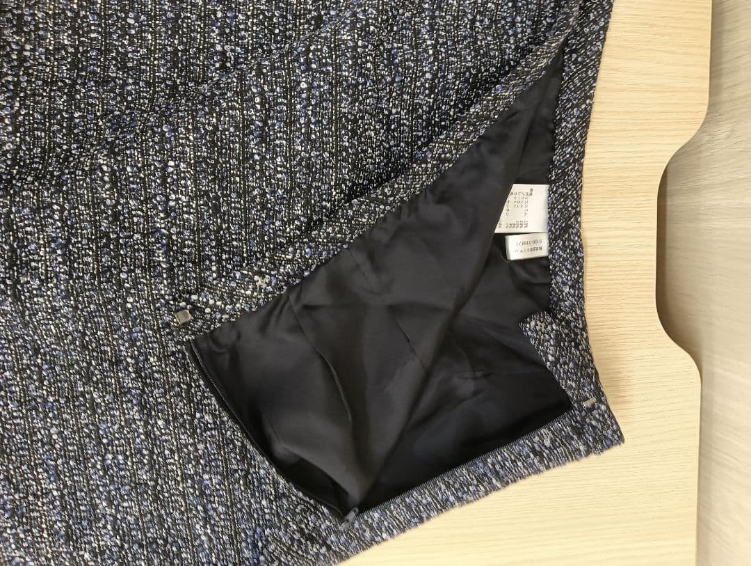 Leilian ノーカラージャケット＆スカートセットアップ ネイビー系 ツイード