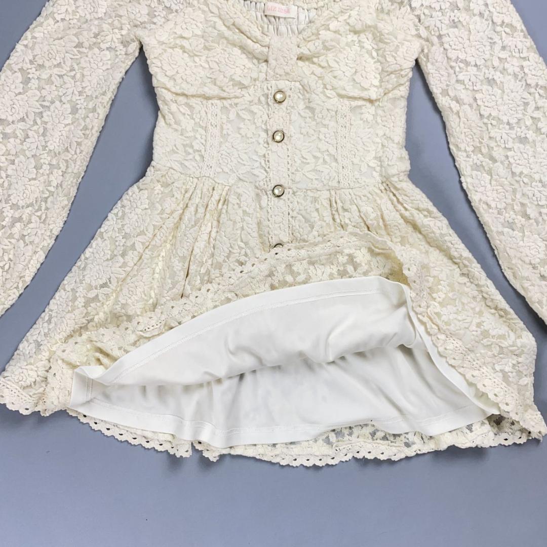 LIZLISA 花柄立体総レース リボンビスチェワンピース 白 F *BD201