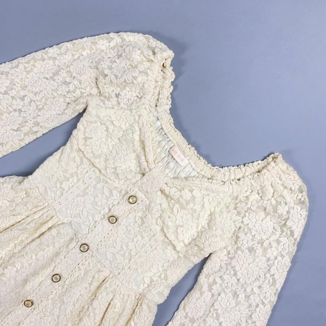 LIZLISA 花柄立体総レース リボンビスチェワンピース 白 F *BD201