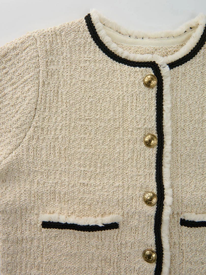 【anuans】クラシカルノーカラーニットジャケット