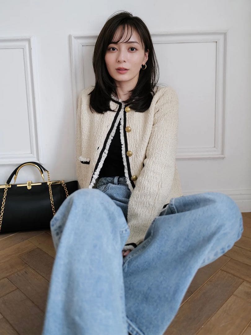 【anuans】クラシカルノーカラーニットジャケット