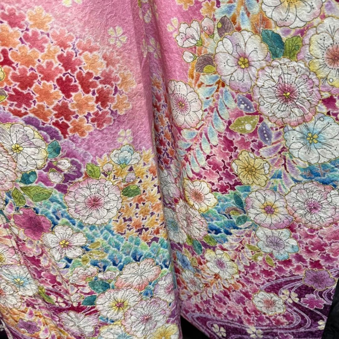美品　辻ヶ花　地紋　花絞り　ガード加工　ぼかし　振袖　※振袖・パール重ね衿のみ