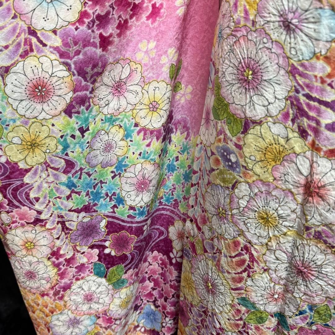 美品　辻ヶ花　地紋　花絞り　ガード加工　ぼかし　振袖　※振袖・パール重ね衿のみ
