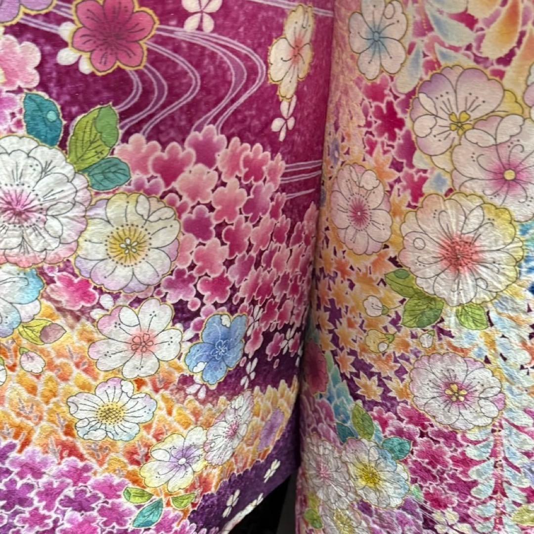 美品　辻ヶ花　地紋　花絞り　ガード加工　ぼかし　振袖　※振袖・パール重ね衿のみ