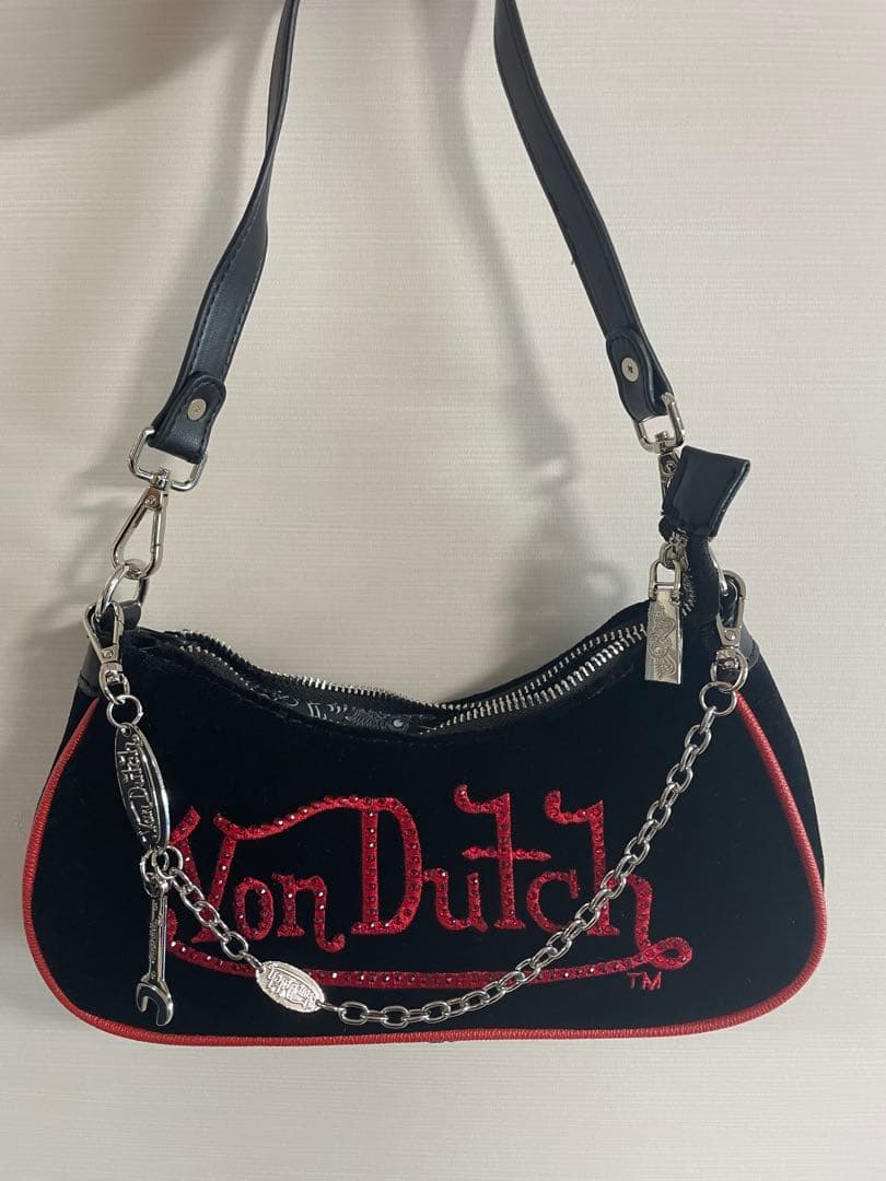 Von Dutch ベロア ロゴ ショルダーバッグ 黒