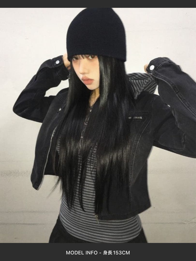 anyonemore スタンドカラーウォッシングバイカーデニムジャケット