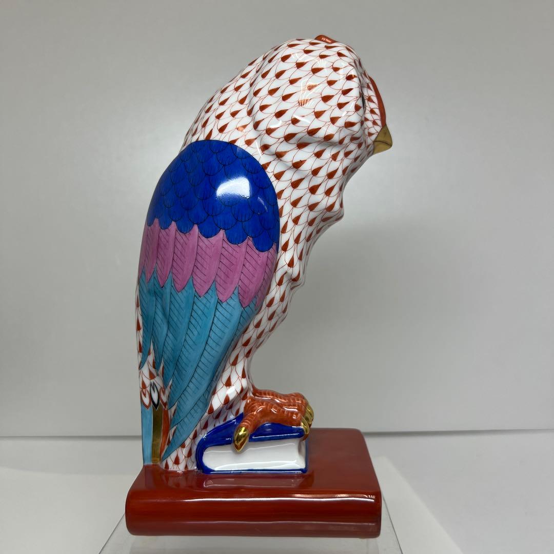 ヘレンド　フィッシュネットフクロウ　共箱　h21cm 東K7-1209☆1F