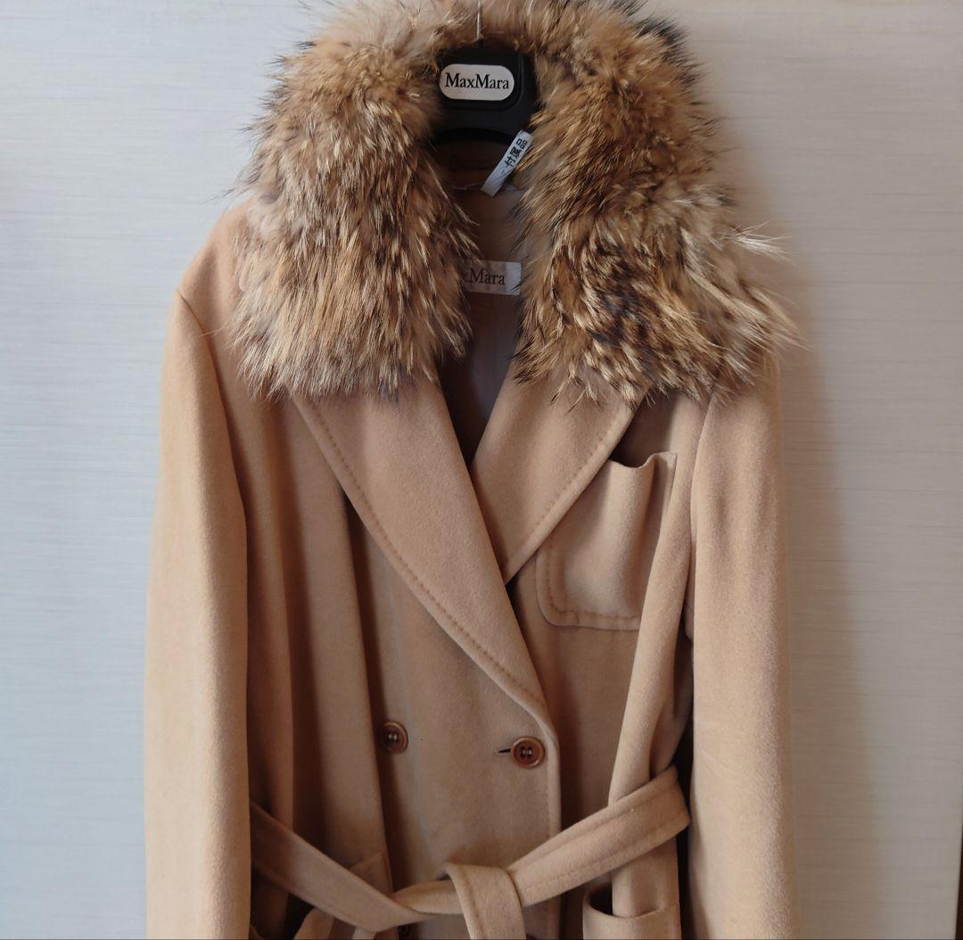 大幅値下 MaxMara ベージュ ロングコート アンゴラ　ラクーン襟巻おまけ