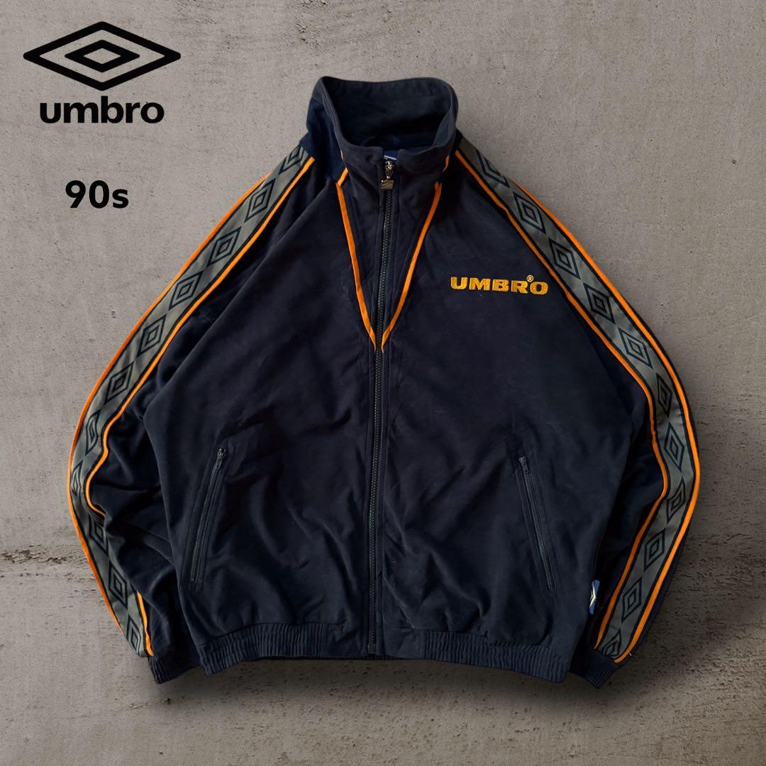 美品希少アンブロumbro90sベロアトラックジャケット刺繍ロゴ好配色古着M