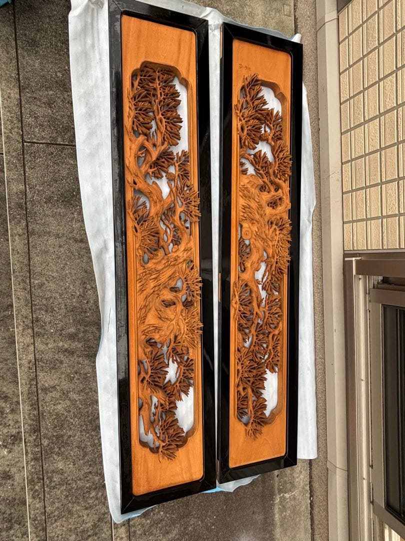 木製彫刻　自然デザイン　欄間２枚セット