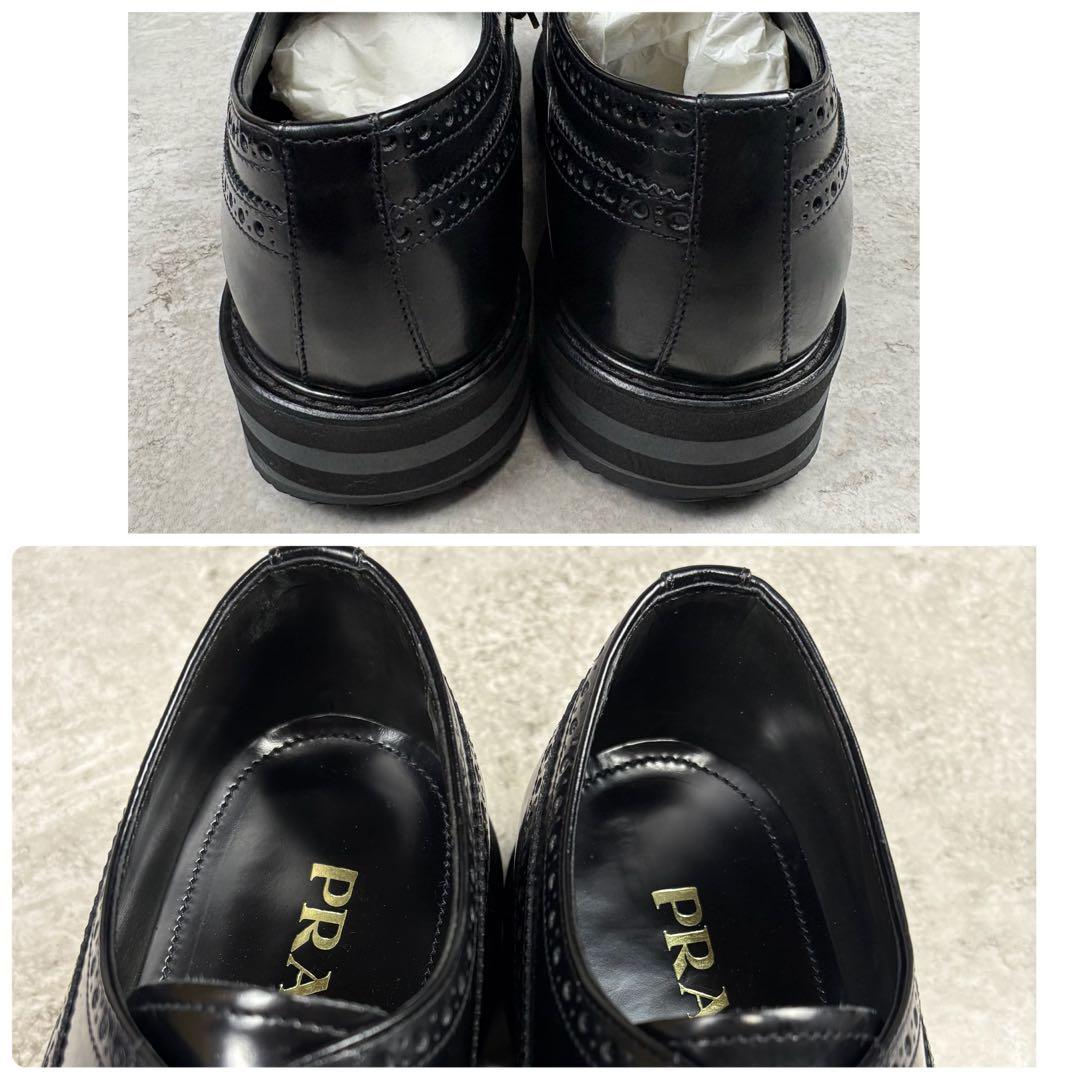 プラダ　PRADA プラットフォーム　厚底　レザー　6 ウイングチップ　ブラック