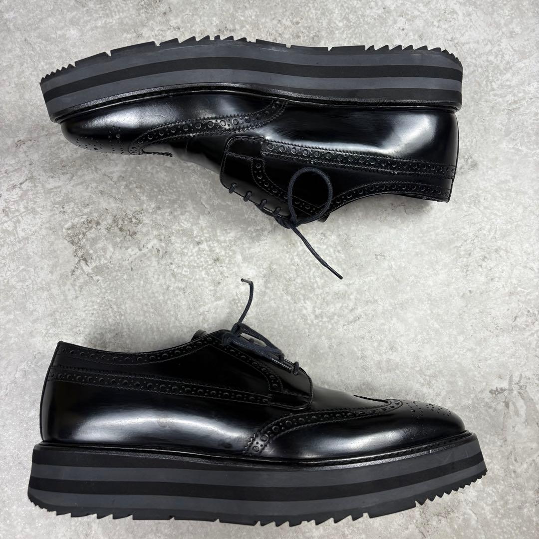 プラダ　PRADA プラットフォーム　厚底　レザー　6 ウイングチップ　ブラック
