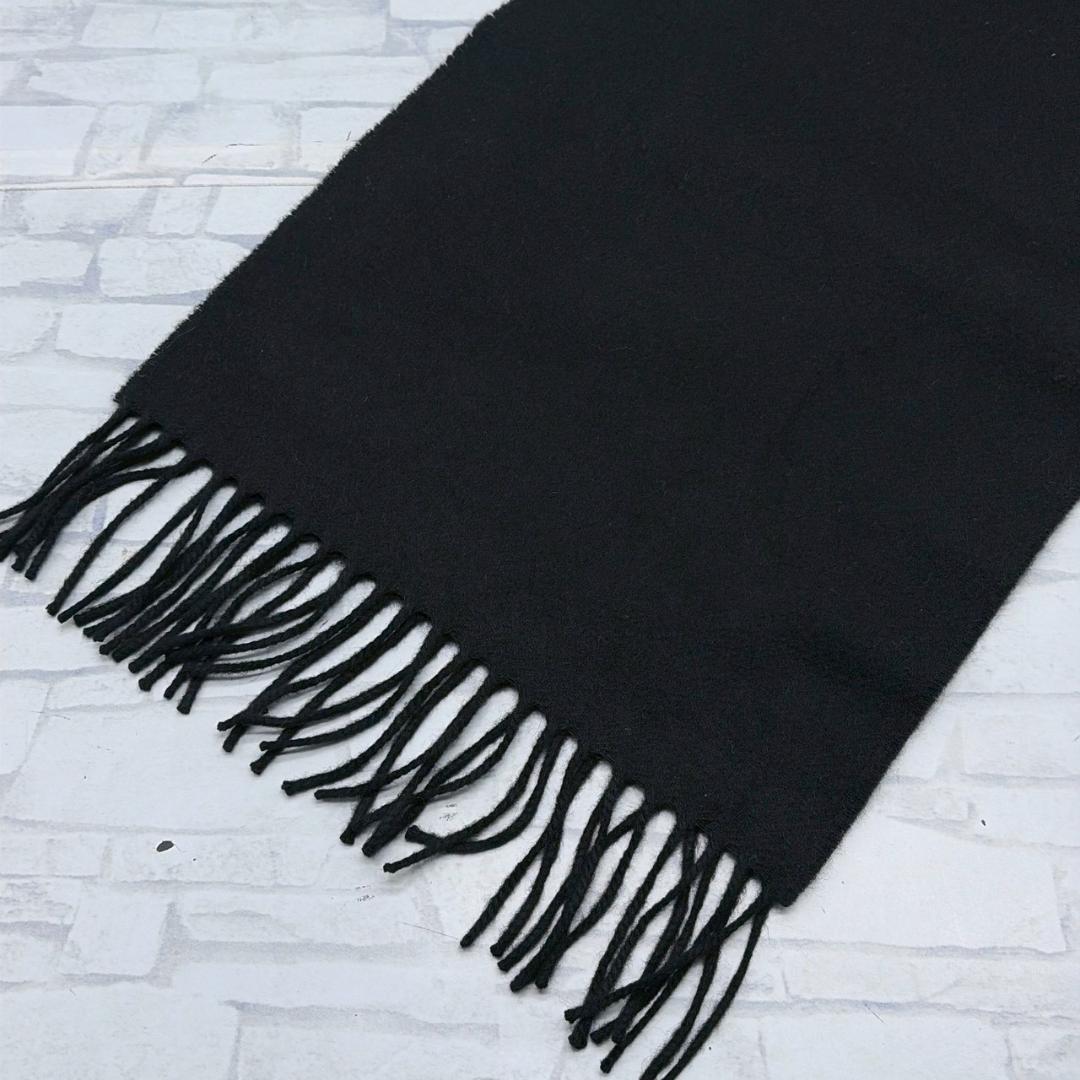 Johnstons of Elgin　ブラック フリンジ付マフラー 黒 ブラック