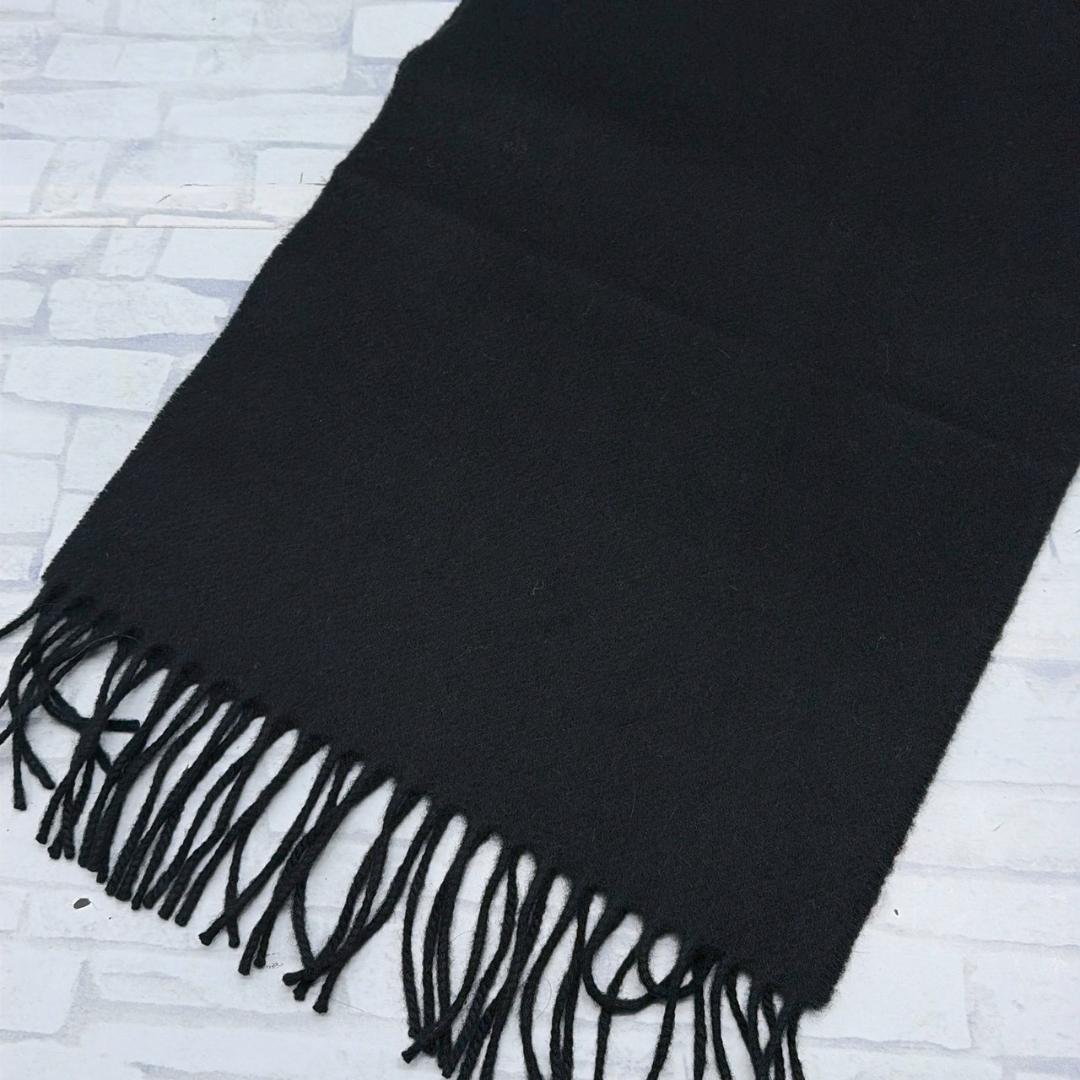 Johnstons of Elgin　ブラック フリンジ付マフラー 黒 ブラック