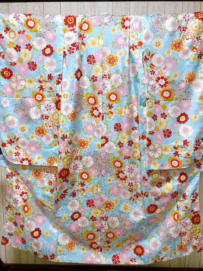 人気の水色♡七五三　7歳　フルセット　一式　総柄　ゴールド