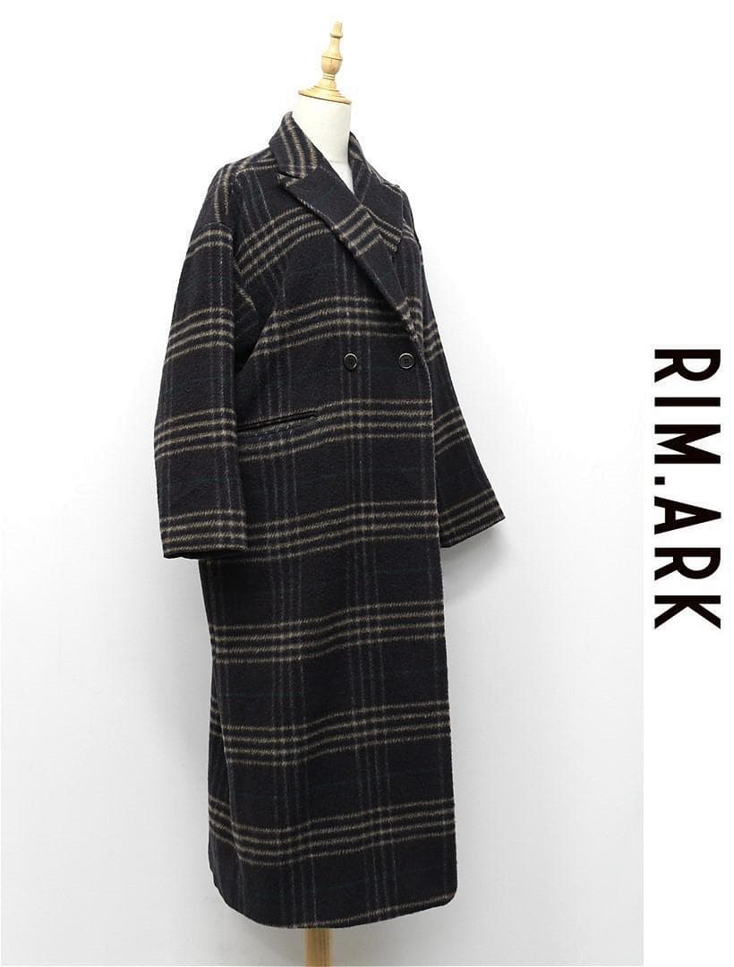 T261/RIM.ARK リサイクルウールチェックオーバーコート 36 ブラウン
