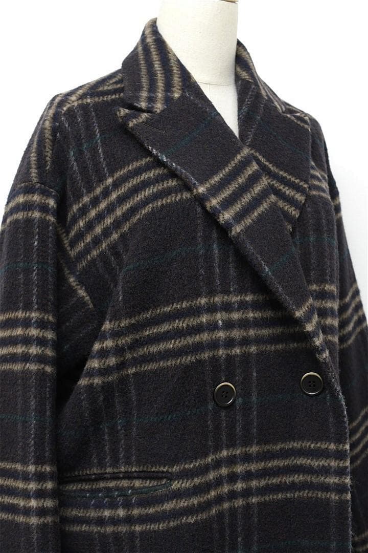 T261/RIM.ARK リサイクルウールチェックオーバーコート 36 ブラウン