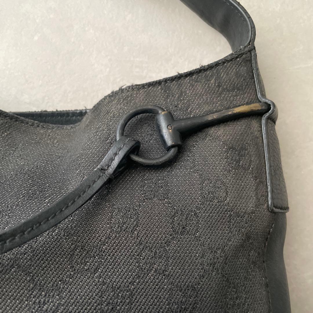 グッチ GUCCI キャンバス レザー ワンショルダーバッグ GGキャンバス 黒