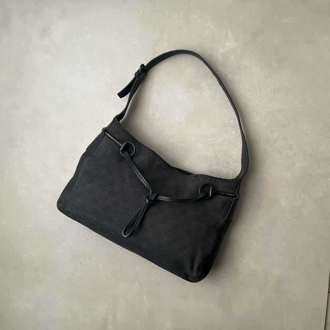 グッチ GUCCI キャンバス レザー ワンショルダーバッグ GGキャンバス 黒