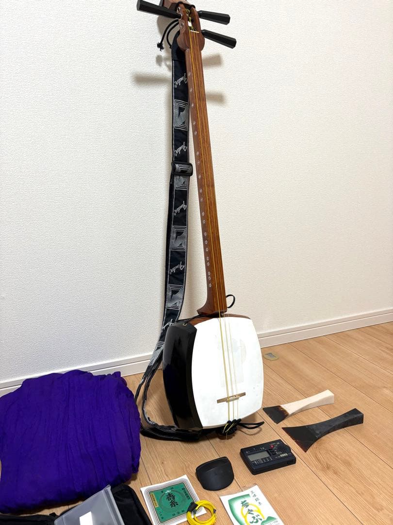 津軽三味線 初心者用全12点セット【花梨のべ棹+合皮フルセット】