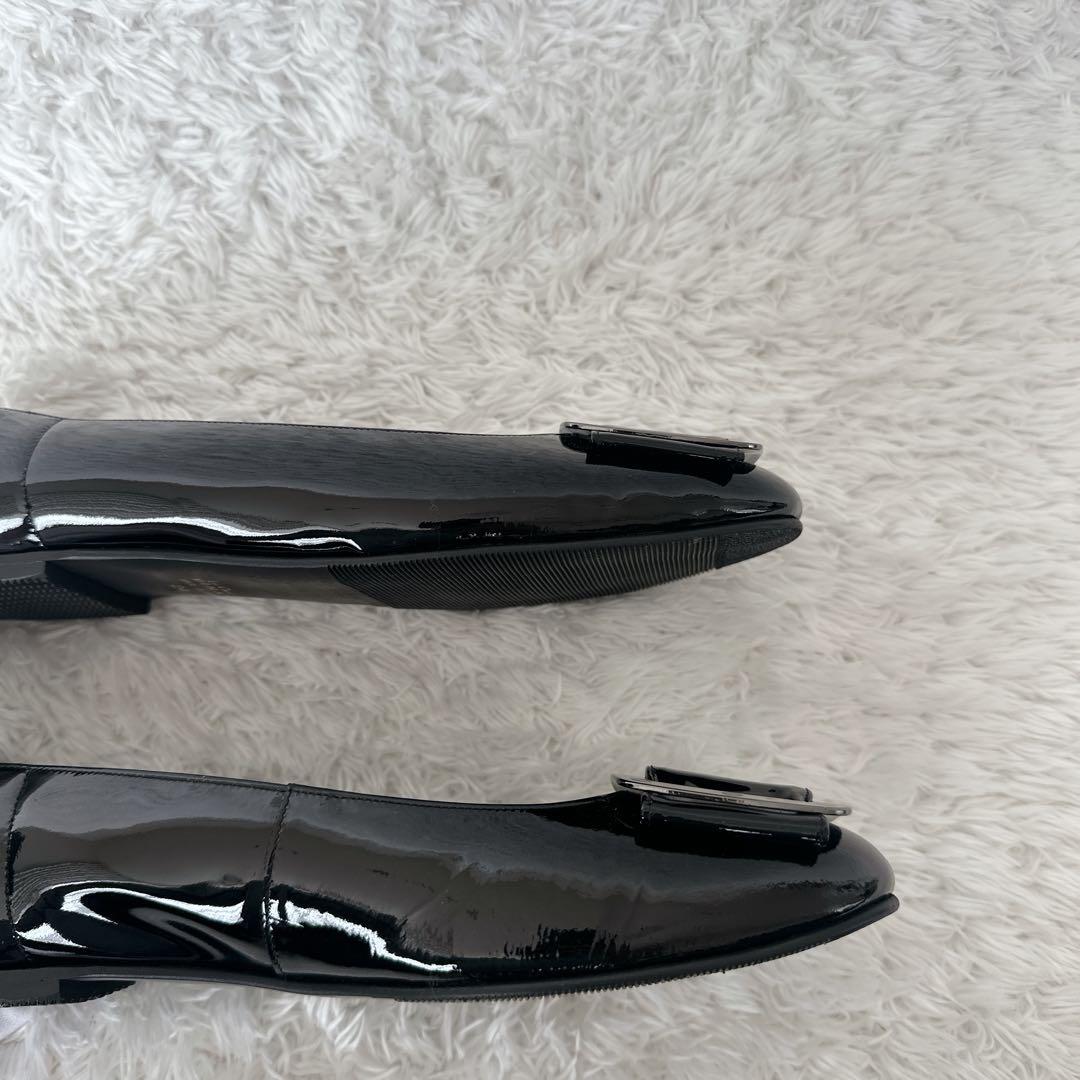 【美品】MIHAMA エナメルフラットシューズ シルバーバックル 24㎝